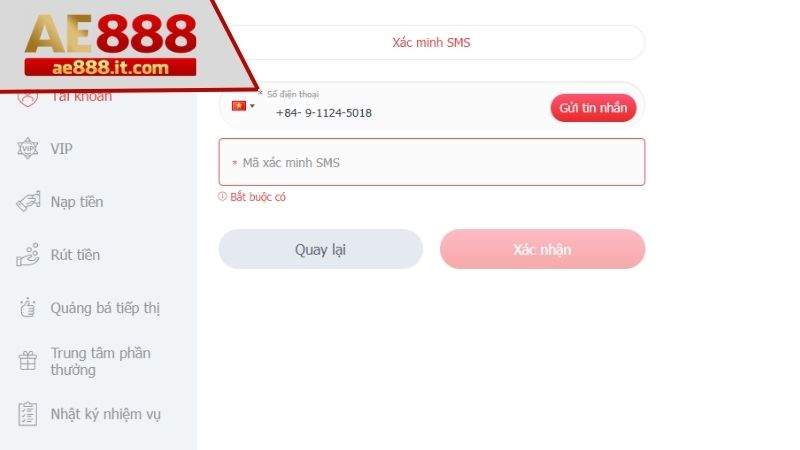 Xác minh số điện thoại để hoàn thành điều kiện rút tiền