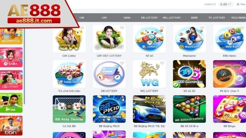 Chọn danh mục xổ số trên trang chủ AE888