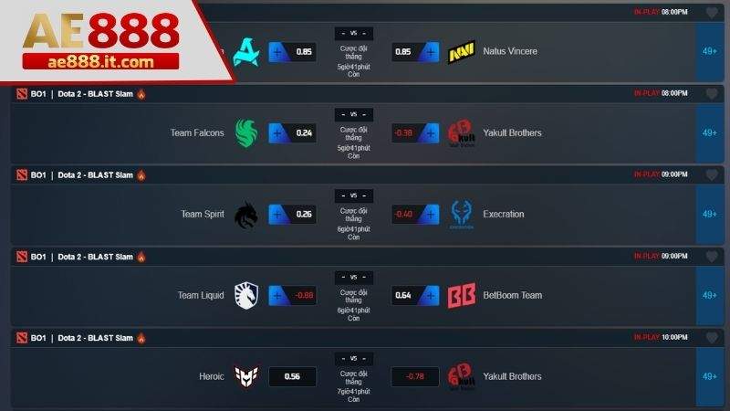 Chọn trận đấu và kèo muốn đặt cược