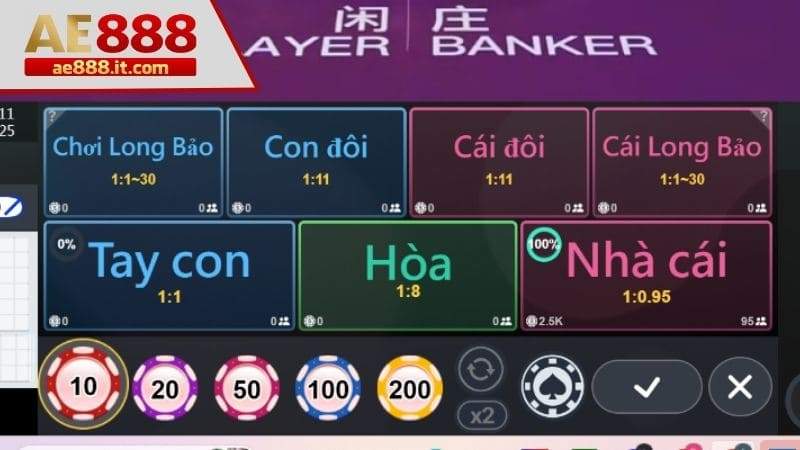 Giao diện đặt cược bài Baccarat online